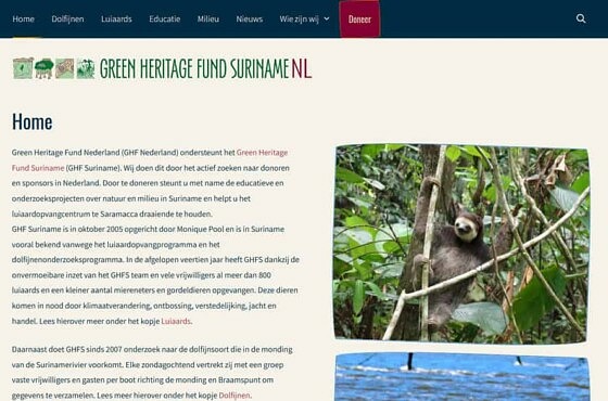Home pagina van de Green Heritage Fund Suriname in Nederland