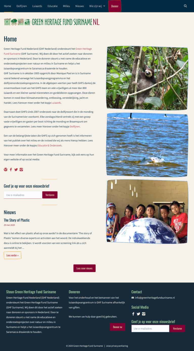 Home page of Green Heritage Fund Suriname in the Netherlands