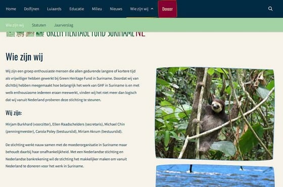 About page for the Green Heritage Fund Suriname in the Netherlands
